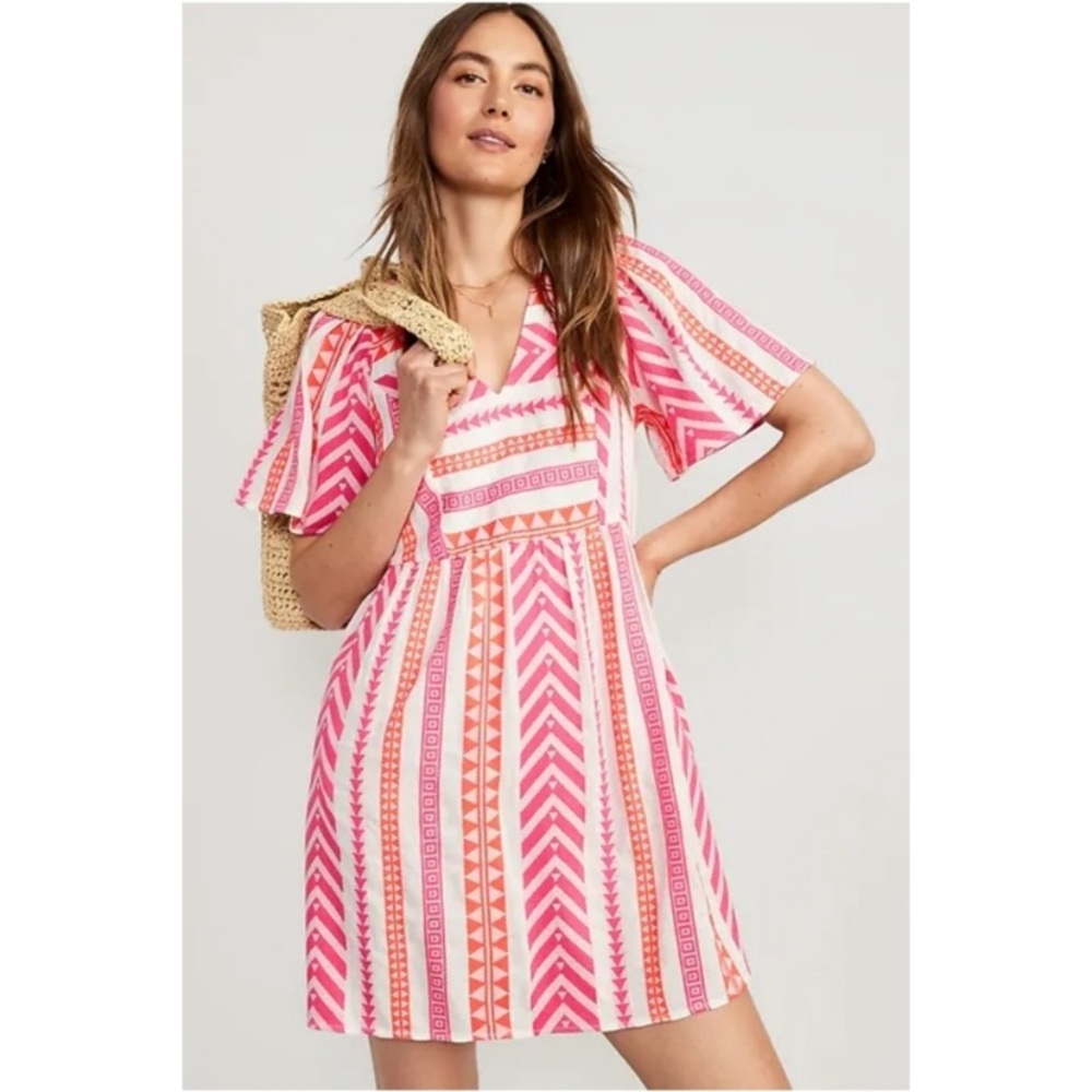 Flutter-Sleeve V-Neck Jacquard Mini Swing Dress for Women | Old Navy